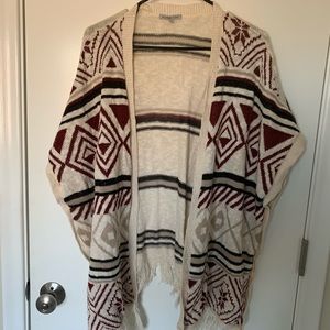 Red and Tan knit poncho